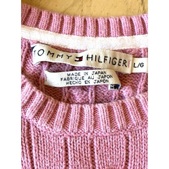 Y2K Tommy Hilfiger Cable Knit Sweater Chunky Pink Academia Preppy Barbie Women L - Picture 4 of 10